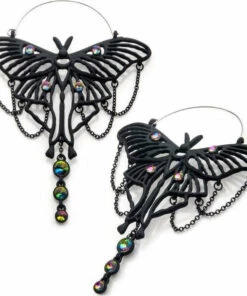 Discount 😀 BODYVIBE Rainbows & Pride Luna Moth [Black] | PLUG HOOP EARRINGS ⌛
