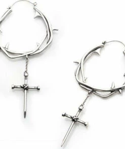 Cheapest ⌛ BODYVIBE All Twisted Thorn Cross | PLUG HOOP EARRINGS 🔥