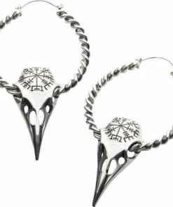 Hot Sale 👍 BODYVIBE Skulls Vegvisir Raven Skull | PLUG HOOP EARRINGS 🧨