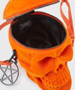 Deals ❤️ KILLSTAR Pentacles & Pentagrams Grave Digger Skull [Orange Velvet] | 👜 HANDBAG 🎉 -Alternative Accessories Elegant Store killstar grave digger skull orange velvet handbag 3 700x700