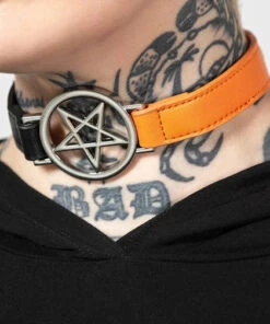 Promo ⌛ KILLSTAR Fetish Penta Half [Black/Orange] | CHOKER 🧨 -Alternative Accessories Elegant Store killstar penta half black orange choker 3 700x700