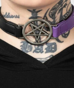 Best Sale 🧨 KILLSTAR Fetish Penta Half [Black/Purple] | CHOKER ✨ -Alternative Accessories Elegant Store killstar penta half black purple choker 3 700x700
