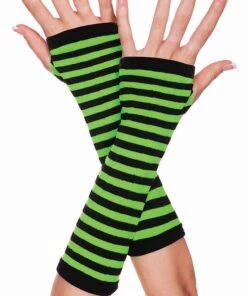 Wholesale 🧨 MUSIC LEGS Punky Colour Opaque Striped [Black/Neon Green] | ARM WARMERS 🔔