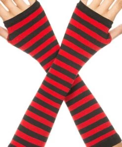 Best reviews of ⌛ MUSIC LEGS Punky Colour Opaque Striped [Black/Red] | ARM WARMERS 🎁