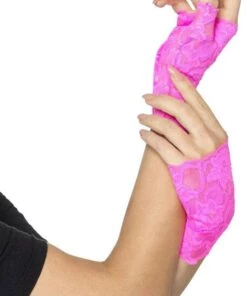 Outlet 🔔 MISCELLANEOUS All Neon Pink 80s | FINGERLESS LACE GLOVES 🧨
