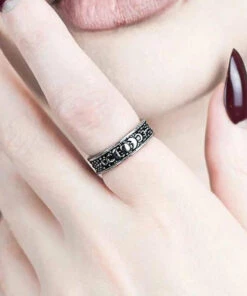 Cheapest 🥰 ROGUE AND WOLF The Moon Moon Child [Blackened Steel] | RING 🎉