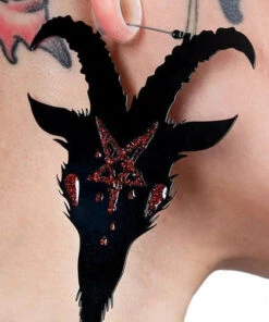 Coupon ⭐ TOO FAST APPAREL Pentacles & Pentagrams Red Pentagram Satan | HOOP EARRINGS 🎉